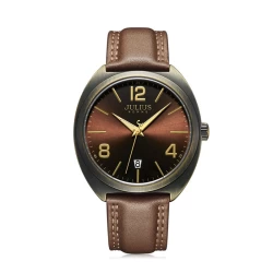ساعة رجالية من جوليوس الكورية دائرية نحاسي سير جلد الجوزي مع مينا الجوزي JULIUS Watch for Men JAH-122 - Analog Display, Leather - Brown