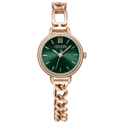 ساعة نسائية من جوليوس الكورية جاي اي 1290 اي دائرية سير ذهبي وردي مينا خضراء JULIUS Watch JA-1290 for Women - Analog, Stainless Steel - Gold - Green