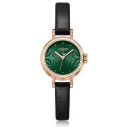 ساعة نسائية من جوليوس الكورية جاي اي 1371 دي دائرية ذهبيه سير جلد اسود مينا خضراء JULIUS Watch JA-1371D for Women - Analog, Leather - Black