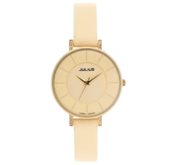 ساعة نسائية من جوليوس الكورية جاي اي 766 دائريه ذهبي زهري سير كريمي ومينا كريمي JULIUS Watch JA-766 for Women - Analog, Leather - Creamy
