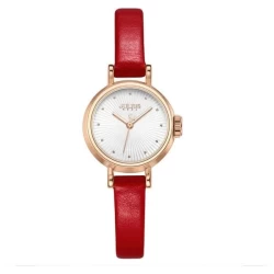 ساعة نسائية من جوليوس الكورية دائرية ذهبية سير جلد احمر مع مينا بيضاء JULIUS Watch for Women JA-1371 - Analog, Leather - Red