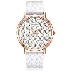 ساعة نسائية من جوليوس الكورية دائرية ذهبي سير جلد ابيض مع مينا بيضاء JULIUS Watch JA-1367 for Women - Analog, Leather - White
