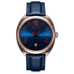 ساعة رجالية من جوليوس الكورية دائرية نحاسي سير جلد ازرق مع مينا زرقاء JULIUS Watch for Men JAH-122C - Analog Display, Leather Band