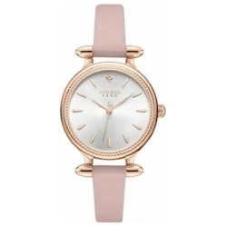 ساعة نسائية من جوليوس الكورية دائرية ذهبية وسير جلد وردي ومينا بيضاء JULIUS Watch JA-1368 for Women - Analog, Leather - Pink