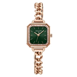 ساعة نسائية من جوليوس الكورية مربعة ذهبية وسير ستين ستيل ذهبي ومينا خضراء JULIUS Watch for Women - JA-1292 - Analog , Stainless Steel - Rose Gold