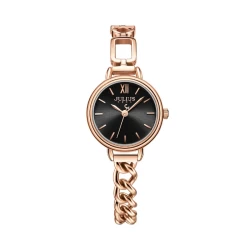 ساعة نسائية من جوليوس الكورية دائرية ذهبية وسير ستين ستيل ذهبي ومينا سوداء JULIUS Watch for Women - Analog , Stainless Steel - Rose Gold