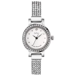 ساعة نسائية من جوليوس الكورية دائرية سيلفر سير ستين ستيل سيلفر مع مينا بيضاء JULIUS Watch JA-804A For Women - Analog, Stainless Steel - Silver