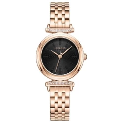 ساعة نسائية من جوليوس الكورية دائرية ذهبي زهري سير ستين ستيل ذهبي مع مينا اسود JULIUS Watch for Women JA-1352D - Analog, Stainless Steel - Rose Gold