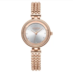 ساعة نسائية من جوليوس الكورية JA-787 دائرية ذهبية سير ستين ستيل ذهبي زهري مينا بيضاء JULIUS Watch JA-787 For Women - Analog, Stainless Steel - Gold Rose - White