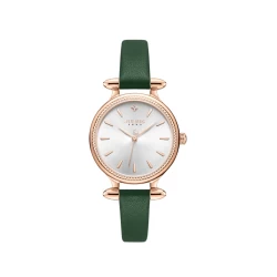 ساعة نساىية من جوليوس الكورية جاي اي 1368 سي دائرية ذهبية سير جلد اخضر مينا بيضاء JULIUS Watch JA-1368C for Women - Analog, Leather - Green