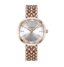 ساعة نسائية من جوليوس الكورية جي اي 1193 بي دائرية من الذهب الوردي سير ذهبي ومينا بيضاء JULIUS Watch JA-1193 for Women - Analog, Stainless Steel - Rose