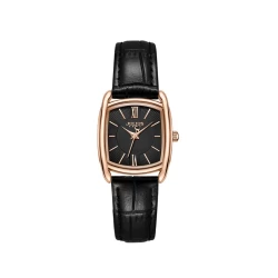 ساعة نسائية من جوليوس الكورية جاي اي 1364 بي مستطيله ذهبيه سير جلد اسود ومينا سوداء JULIUS Watch for Women JA-1364 - Analog, Leather - Black