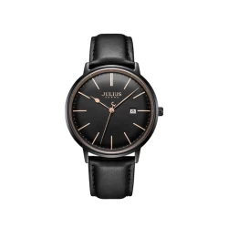 ساعة رجالية من جوليوس الكورية جاي اي اج 130 بي دائريه سوداء سير جلد اسود ومينا سوداء JULIUS Watch for Men JAH-130 - Analog, Leather - Black