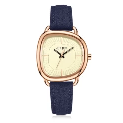 ساعة جوليوس جاي اي 1393 دي الكورية النسائية الأنيقة - ذهبيه حزام ازرق نيفي مع مينا صفراء JULIUS Watch JA-1393D for Women - Analog, Leather - Blue