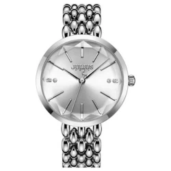 ساعة نسائية من جوليوس الكورية دائرية فضية سير ستيل ستيل فضي مع مينا فضية JULIUS Watch JA-1193 For Women - Analog, Stainless Steel - Silver