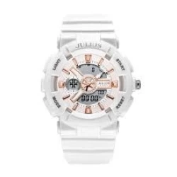 ساعة نسائية من جوليوس الكورية دائرية الكترونية وسير سليكون ابيض JULIUS Watch for Women JA-1276 - Digital, Silicone - White