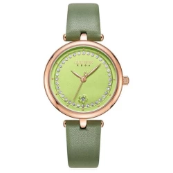 ساعة نسائية من جوليوس الكورية دائرية ذهبية وسير ستين ستيل اخضر ومينا خضراء JULIUS Watch for Women JA-1330 - Analog, Stainless Steel - Green