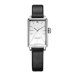 ساعة نسائية من جوليوس الكورية دائرية فضي سير جلد اسود مع مينا ابيض JULIUS Watch JA-941 for Women - Analog, Leather - Black