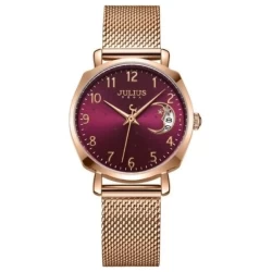ساعة نسائية من جوليوس الكورية دائرية برونزية سير ستين ستيل برونزية مع مينا ماروني JULIUS Watch JA-1146 For Women - Analog, Stainless Steel - Bronze
