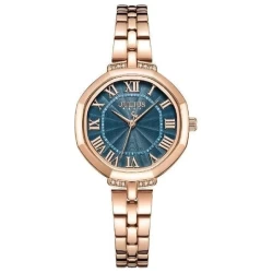 ساعة نسائية من جوليوس الكورية دائرية ذهبي سير ستين ستيل ذهبي مع مينا تركوازي JULIUS Watch JA-1323 for Women - Analog, Stainless Steel - Gold - Turquoise
