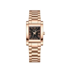 ساعة نسائية من جوليوس الكورية مستطيلة ذهبية وسير ستيل ستيل ذهبي ومينا سوداء JULIUS Watch JA-359D for Women - Analog, Stainless Steel - Rose