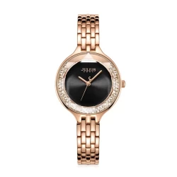 ساعة نسائية من جوليوس الكورية دائرية ذهبية وسير ستين ستيل ذهبي ومينا اسود JULIUS Watch for Women JA-1272 - Analog, Stainless Steel - Rose Gold -Black