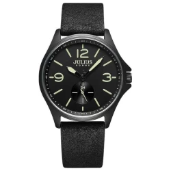 ساعة رجالية من جوليوس الكورية دائرية اسود سير جلد شموا اسود مع مينا سوداء JULIUS Watch For Men - Analog Display, Leather Band - Black