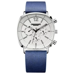 ساعة رجالية من جوليوس الكورية مربعة سيلفر سير جلد شاموا ازرق فاتح مع مينا بيضاء JULIUS Watch For Men - Analog Display, Leather Band - Light Blue