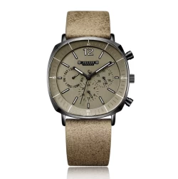 ساعة رجالية من جوليوس الكورية مربعة رصاصي سير جلد شاموا جوزي فاتح مع مينا جوزي فاتح JULIUS Watch For Men - Analog Display, Leather Band - Light Brown