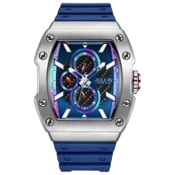 ساعة رجالية من جوليوس الكورية سيلفر سير مطاط ازرق مع مينا زرقاء JULIUS Watch For Men - Analog Display, Rubber Band - Blue