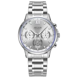 ساعة رجالية من جوليوس الكورية دائرية سيلفر سير ستين ستيل مع مينا سيلفر JULIUS Watch for Men - Analog Display, Stainless Steel Band - Silver